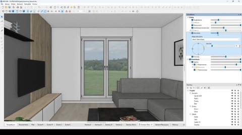 PRO100 v7 render wnętrza nowoczesnego salonu przy oknie